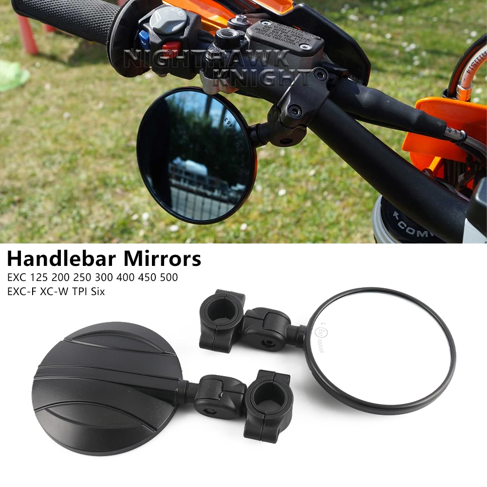 A Pair For exc EXC125 200 250 300 400 450 500 EXC-F XC-W TPI Six Motorcycle 7/8'' Handlebar Rearview Circular View Mirrors Round