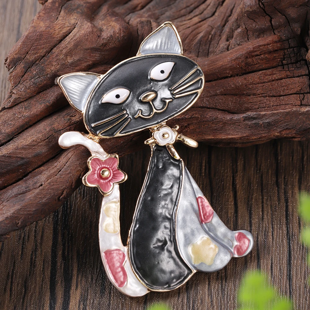Fashion Multicolor Cat Shape Brooches for Women Accessories Girls New Trendy Drip Oil Brooch Pin Daily Party Prom Jewelry Gift