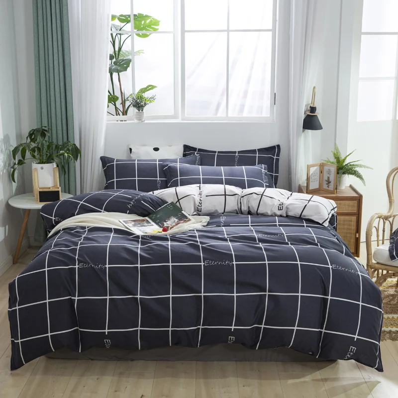 Blue Plaid Nordic Duvet Cover 220x240cm Pillowcase Bed Sheet 4pcs Bedding Sets Checkerboard Bedclothes 200x230cm Quilt Cover