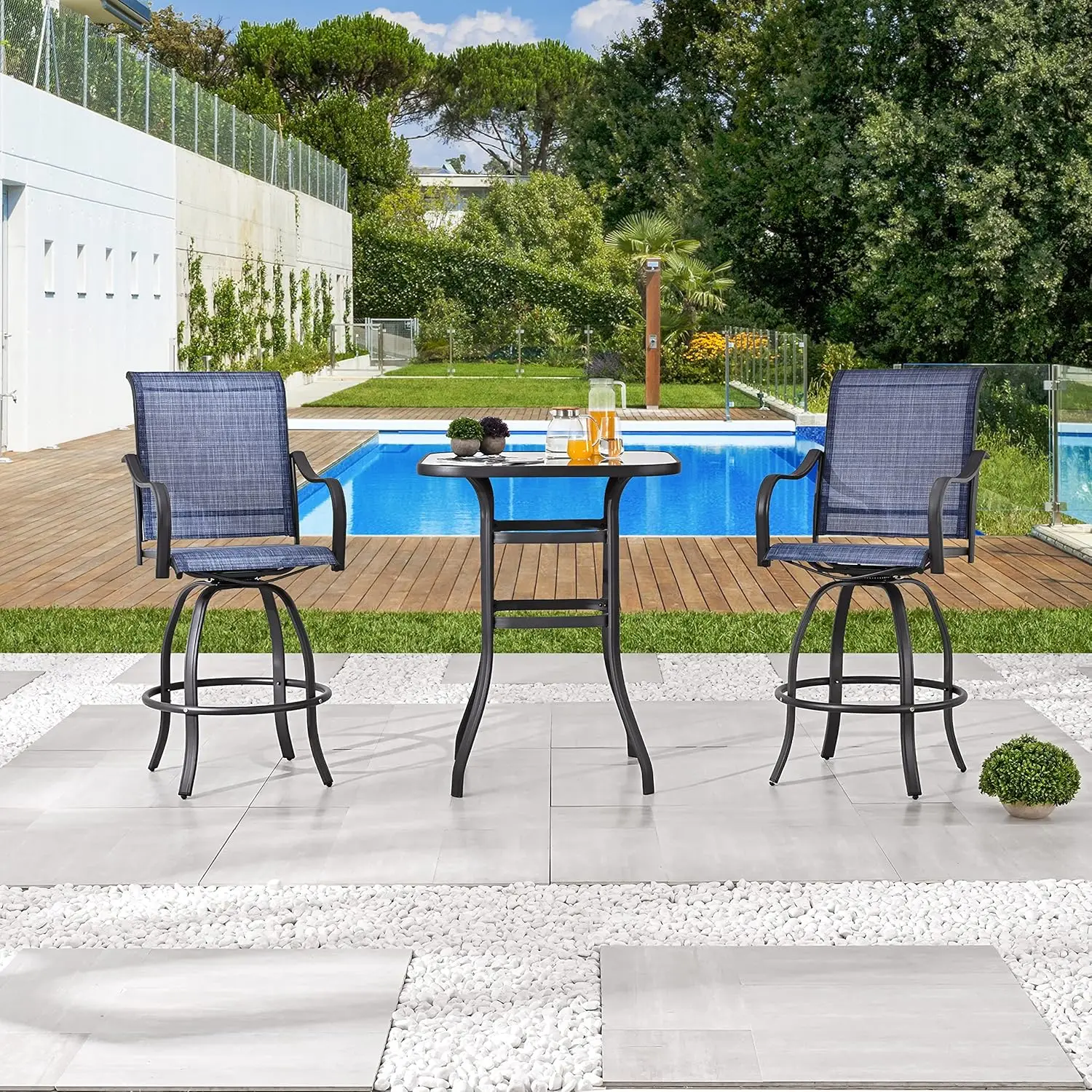 

Bar Height Bistro Patio Table Piece High Top with Swivel Outdoor Furniture Suitable for Backyard and Garden, 3 Pcs Chair Set