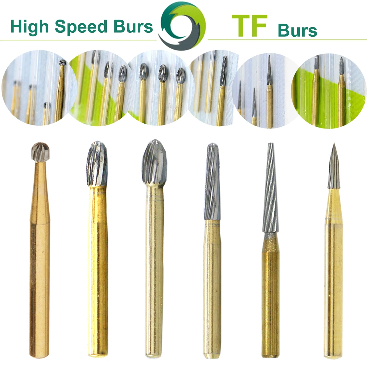 

WAVE Dental Burs Tungsten Carbide Burs Gold Plated Trimming and Finishing 12 Bladed TF Burs For High Speed Handpiece 5pcs/Pack