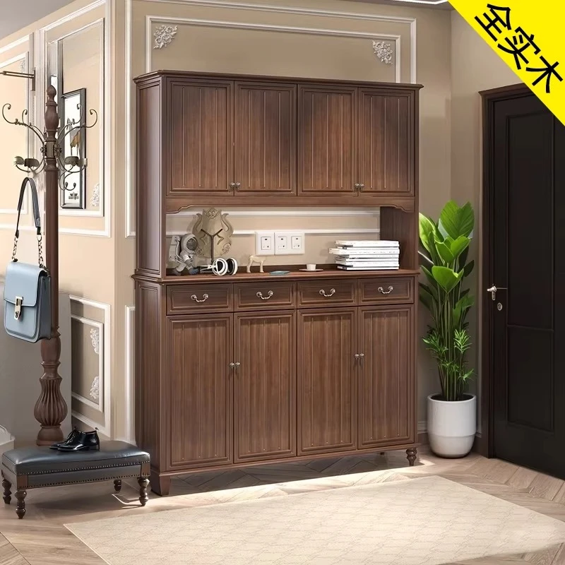 1.4m 1.6/1.8 large capacity pure solid wood shoe cabinet for home entrance wall American entrance integrated shoe rack
