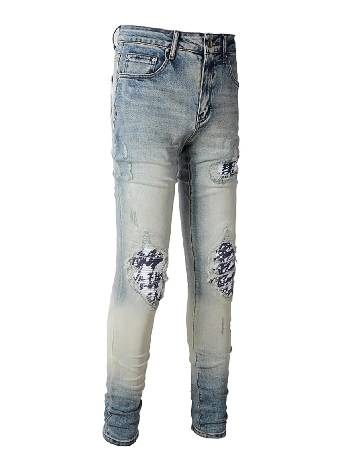 جينز رجالي بقصة ضيقة AMR MX High Street Sle سروال دينم متوسطة الخصر عالي الخصر بنطلون طويل ملابس حضرية أنيقة #2