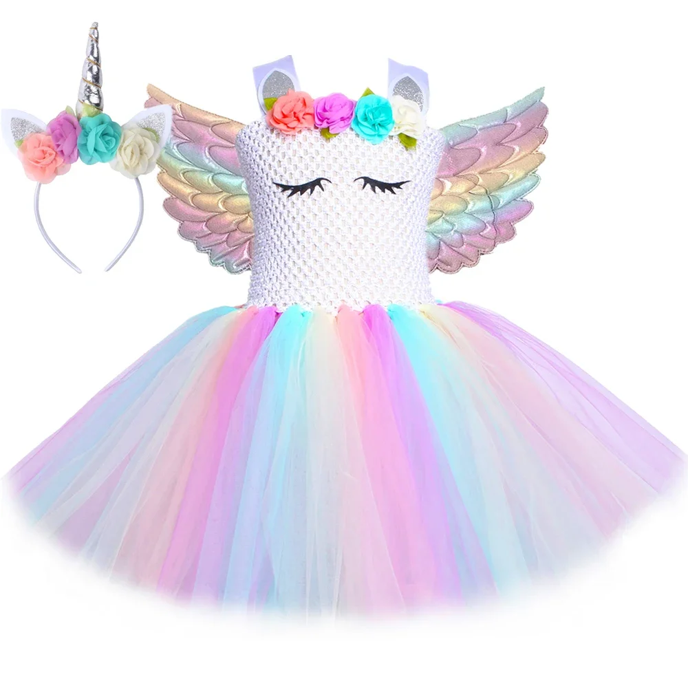 

Girls Princess Unicorn Tutu Dress Outfit Pastel Flowers Baby Girl Birthday Party Dresses Tulle Kids Halloween Cosplay Costumes