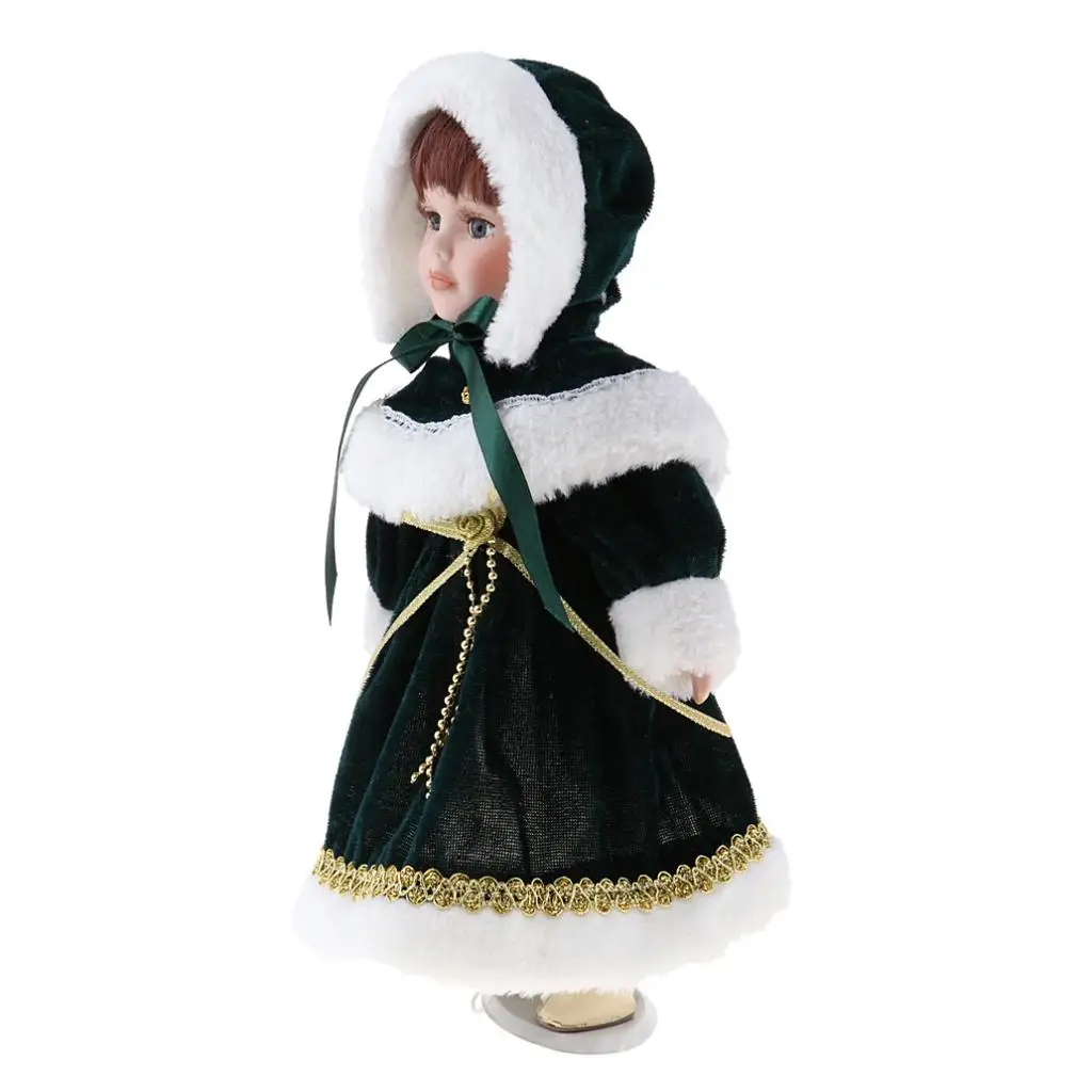 1/6 Scale Porcelain Doll  People for Action Figure Dollhouse Accessories Decor Green Clothing