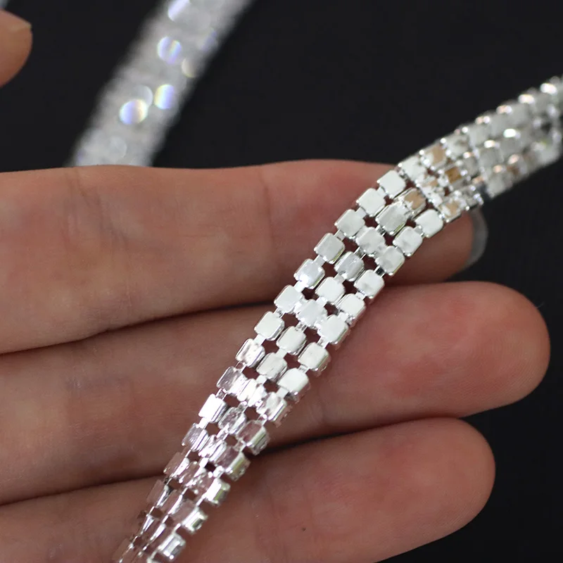 Wholesale 10 yards 3 Rows Rhinestone Cup Chain Crystal Silver Glass Rhinestone Mesh Trim For Wedding Dress Shoes Decoration