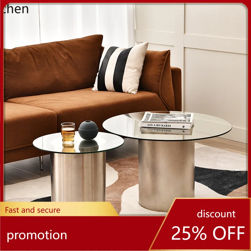 

Кофейный столик CZ Simple из нержавеющей стали, современный, для гостиной, комбинированный, круглый, приставной столик для балкона