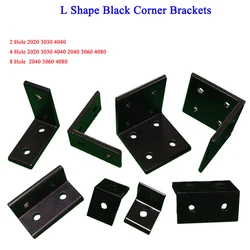 4pcs 2020 2040 3030 3060 4040 4080 L Shape Black Corner Brackets Fitting Angle Aluminum Connector for Aluminium Profile CNC
