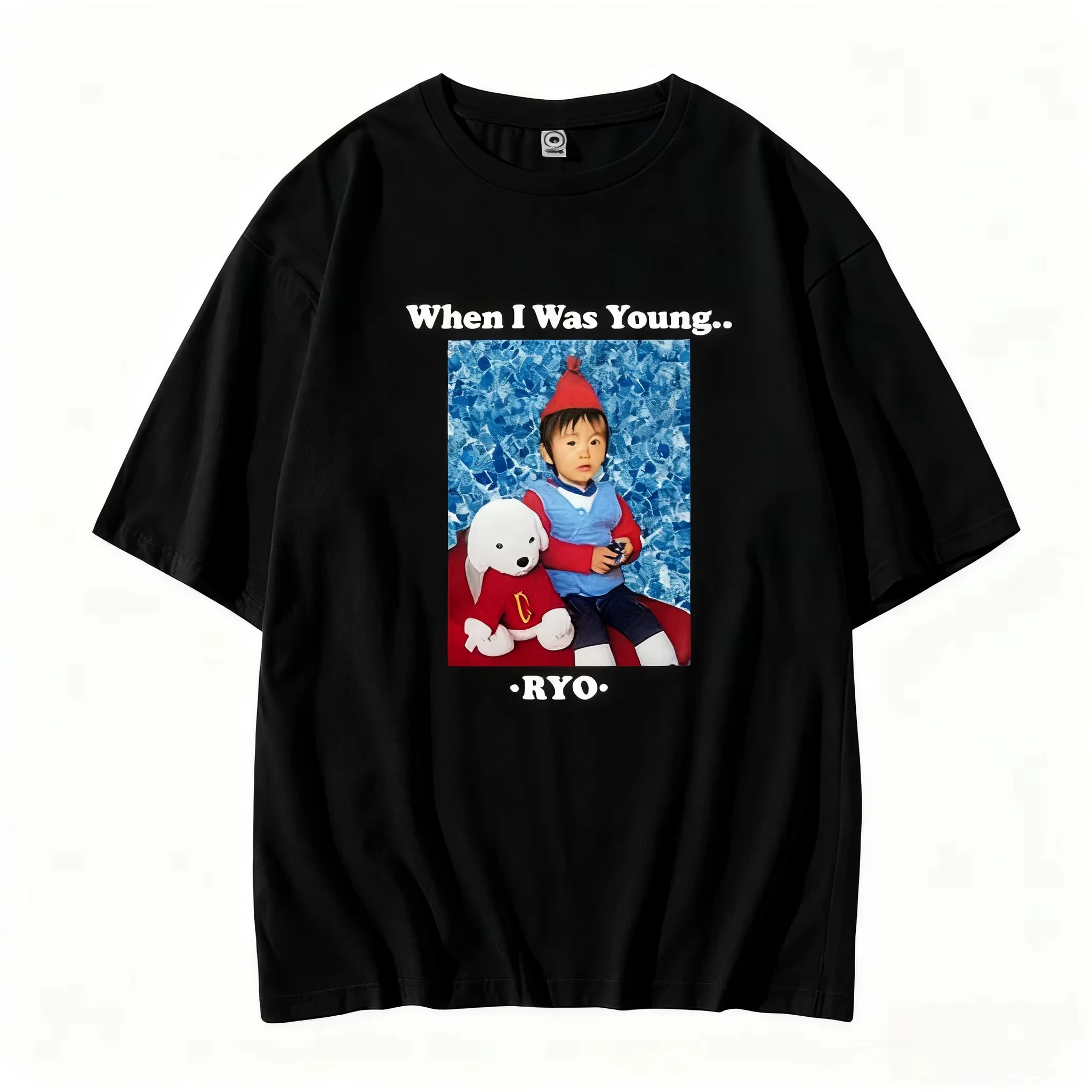 

Men Clothing Unisex NCTWISH Concert When I Was Young with The Same Loose Summer Fashion Neutral O Collar Black and White Tees