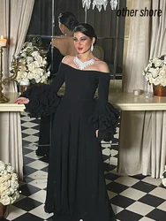 Other Shore Elegant Vintage Sexy Black Ruffle Boat Neck A-Line Customize Formal Occasion Prom Dress Evening Party Gowns