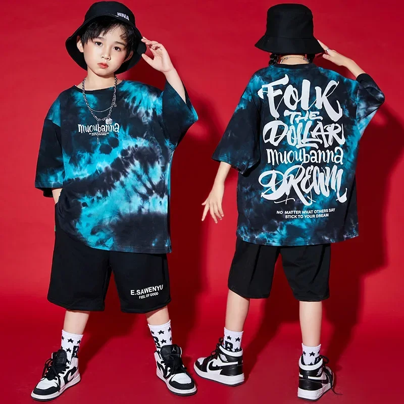 Boys Summer Sport Clothes Hip Hop Sets Tie Dye T Shirt + Shorts 2Pcs New Cool Teenager Kids Streetwear Casual Outfits 3-14 Years