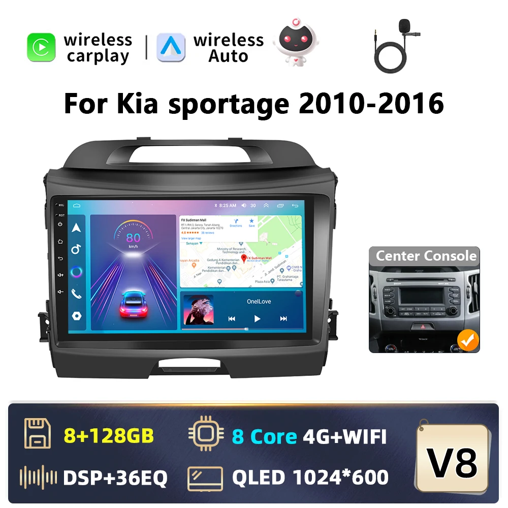 Podofo AI Voice 2-din Android autoradio met Carplay voor KIA Sportage 3 2010-2016, Android Auto radio navigatie GPS FM WIFI Bluetooth