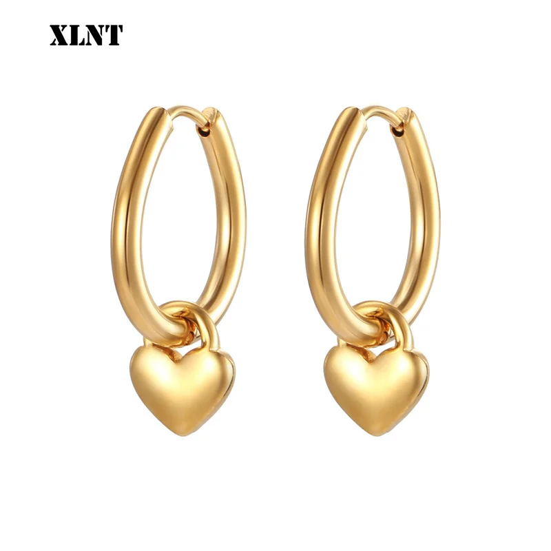 XLNT Silver Color New Love Heart Hoop Earrings Female Fashion Cute Romantic Elegant Jewelry Couple Handmade Gifts