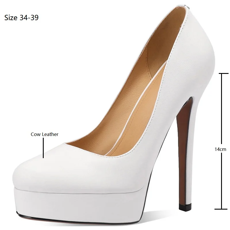 Insicre 2026 Elegant Women's Pumps Round Toe Cow Leather Platform Supper Thin High Heels Handmade Spring Shoes Shallow