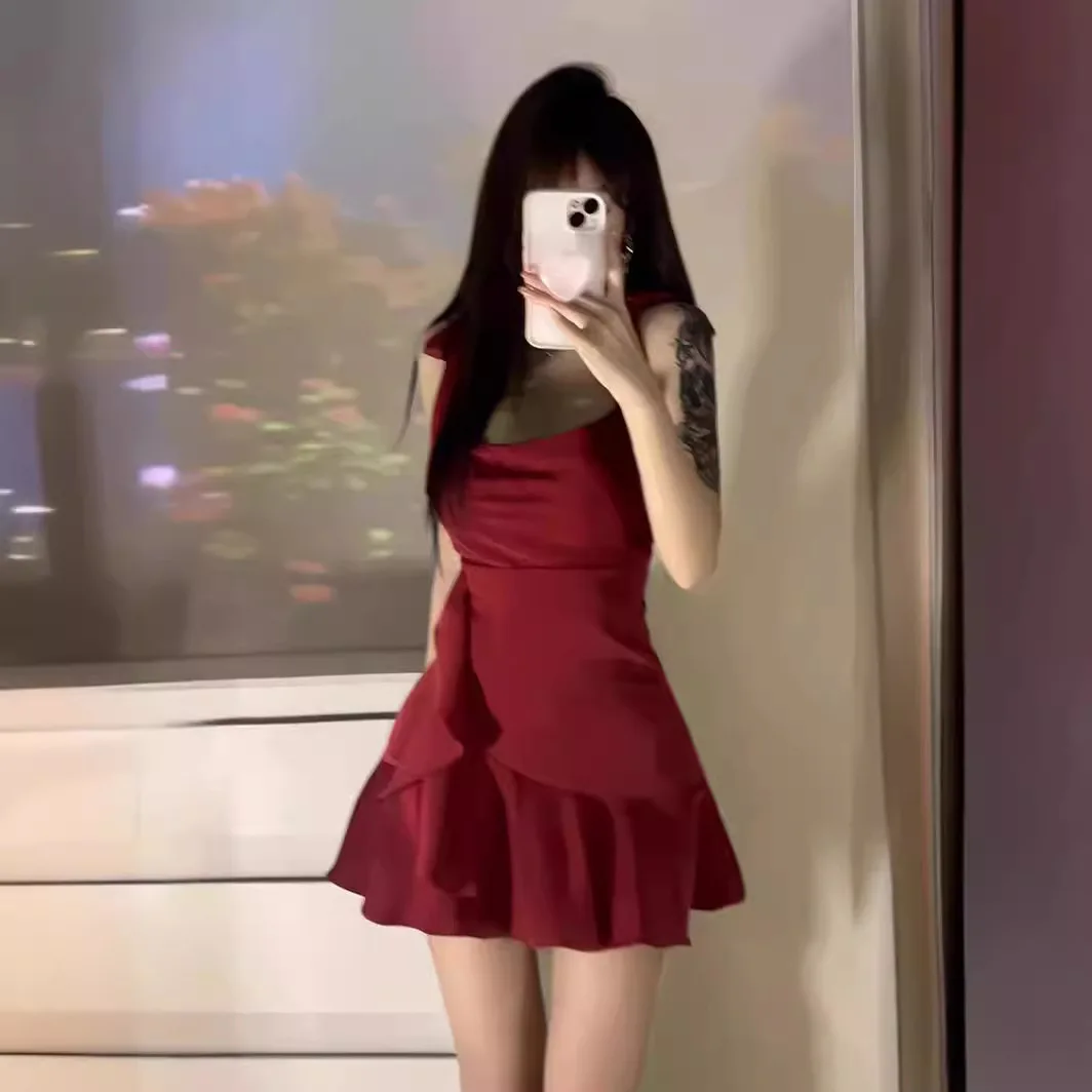 Summer Dresses New Style Ruffle Edge Spice Girl Skirt Camisole Dress Skinny Hip-hugging Short Dress Woman\'s Clothing Vestidos