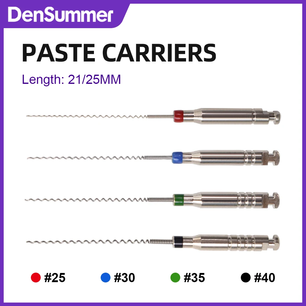 DenSummer 4Pcs/Box Dental Rotary Paste Carriers #25-40 Dentistry Endodontic Reamers Drill 25mm Stainless Steel Endo File 3Boxes