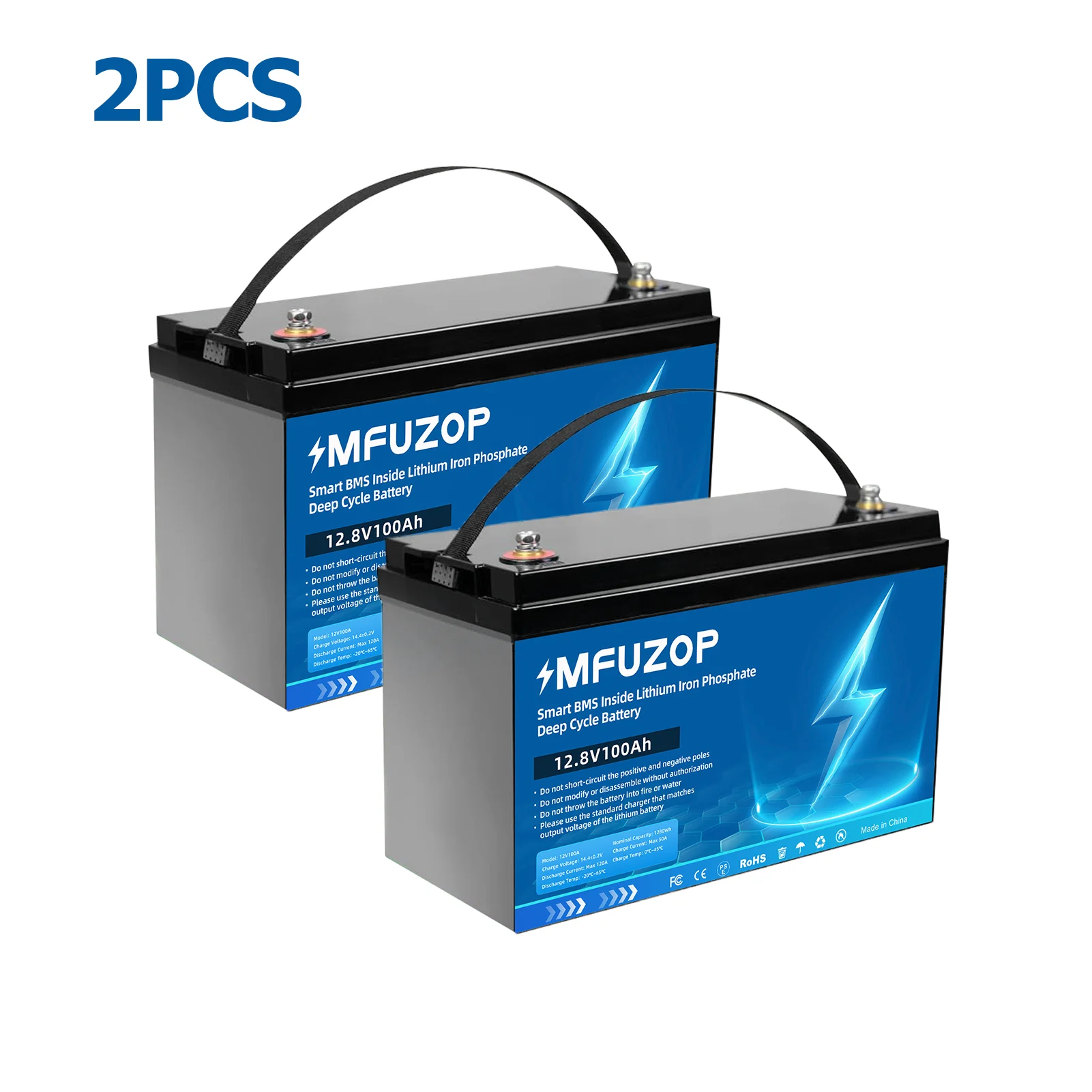 MFUZOP Draagbare Oplaadbare LiFePO4 Batterij 12V 100Ah Deep Cycle 10000+ Ingebouwd Intelligent BMS-systeem voor Camperen Geen BTW - afbeelding 1