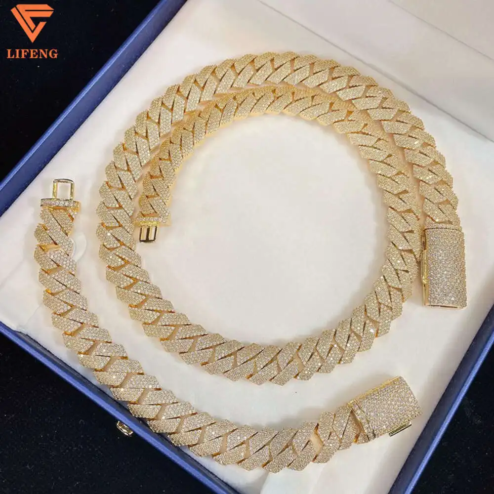 Fashion 925 Sliver Gold Plated Diamond 18mm Cuban Link Chain Jewelry Men Iced Out Moissanite Cuban Bracelet