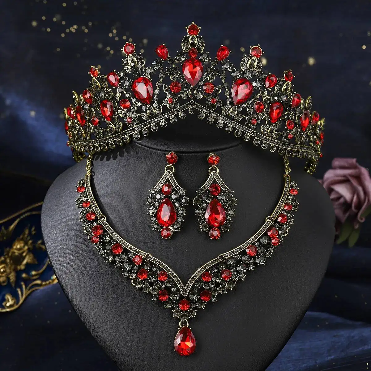 

Красный, черный кристалл в стиле барокко, благородная тяжелая мода, свадебные комплекты ювелирных изделий ручной работы, аксессуары, нежная вечерние тиара, корона для волос для женщин