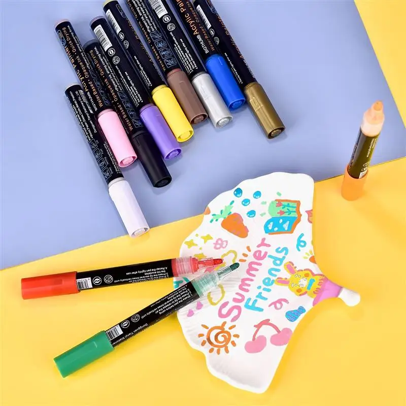 12colors Acrylic Paint Marker Pens Dual Tip Paint Markers Art Painting Dot Pen Portable Coloring Marker Pen Fast Drying Graffiti