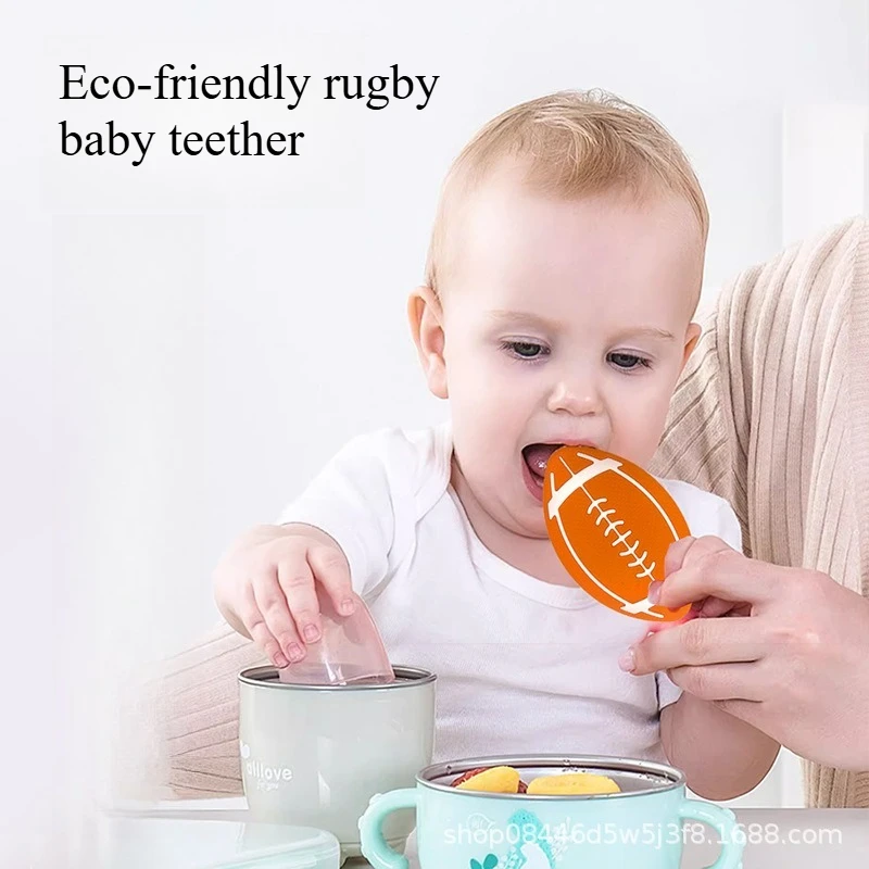 Mordedor de bebê rugby ecológico, inodoro para mastigar e moer dentes, qualidade alimentar, brinquedos para bebês de 0 a 12 meses, brinquedo de silicone