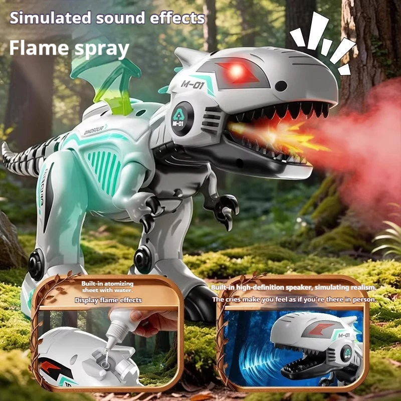 Remote Control Dinosaur Robot Programmable Spray Tyrannosaurus Rex Electronic Simulation Animal Toy With Light Sound Gift For
