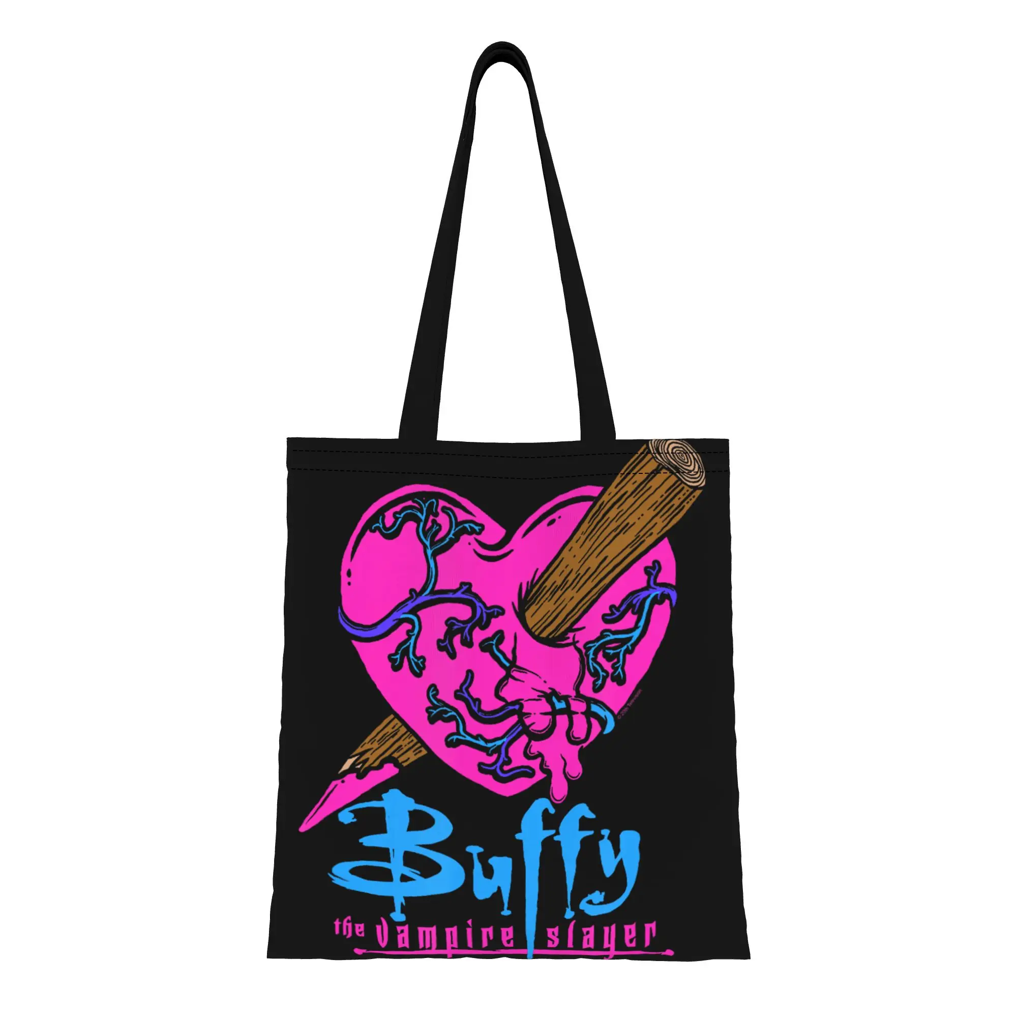 1PC Colorful Staked Heart Gothic Hunter Buffy  Canvas Tote Bag Perfect for Shopping & Personal Use Great Gift