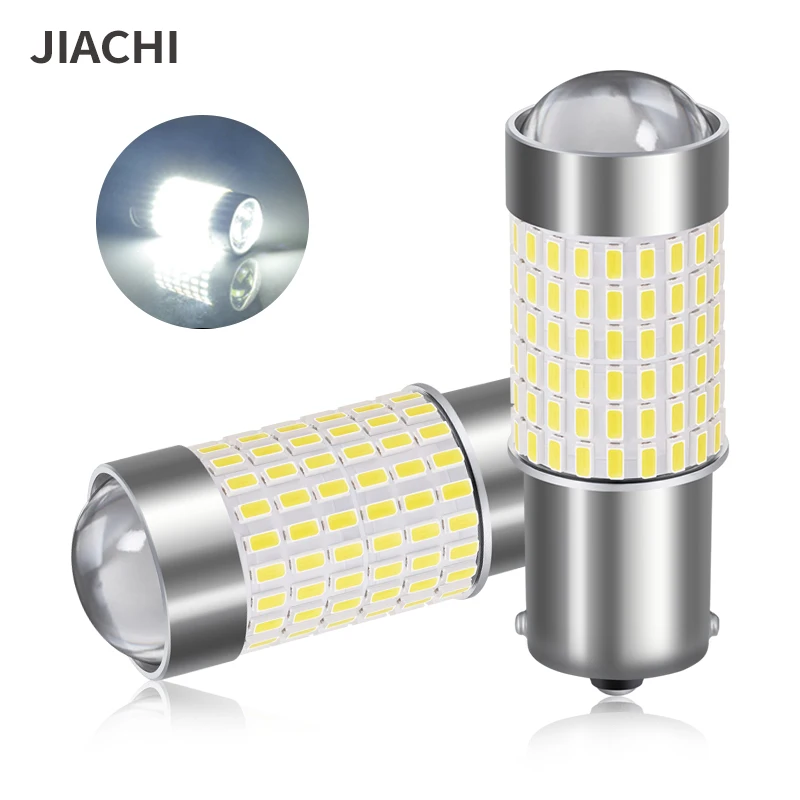 JIACHI 100PCS High Power Auto Car BA15S P21W 1156 Xenon Led Bulbs Light Turn Signal Tail Reverse Lamps 144SMD White DC12-24V DRL