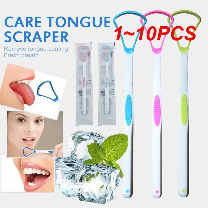 Limpadores de língua de aço inoxidável, 1 a 10 peças, para higiene oral, gratte tongue tounge, raspador de escova de dentes, raspador de língua