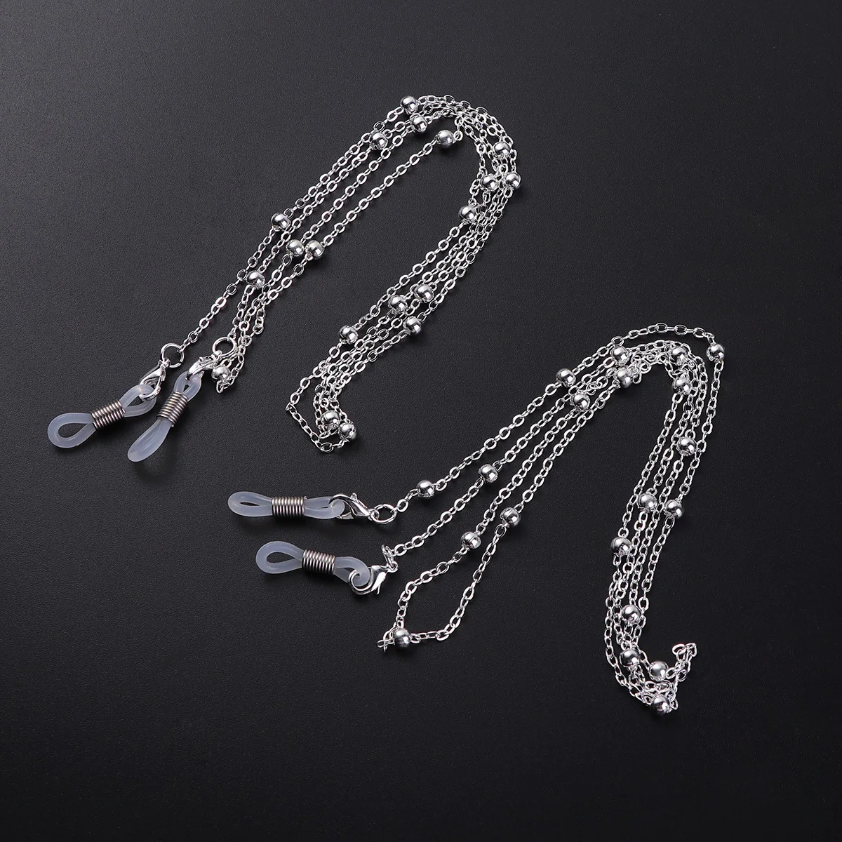 

2pcs Eyewear Chain Alloy Beaded Glasses Cord For Sports Running Hiking Cycling Eyeglass Retainer Strap Holder Silver