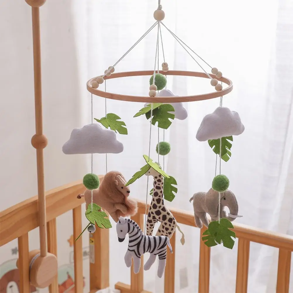 Brinquedo de desenvolvimento do bebê artesanal de feltro berço móvel com nuvens folhas decoração do quarto do berçário com pelúcia pendurado neutro para meninos
