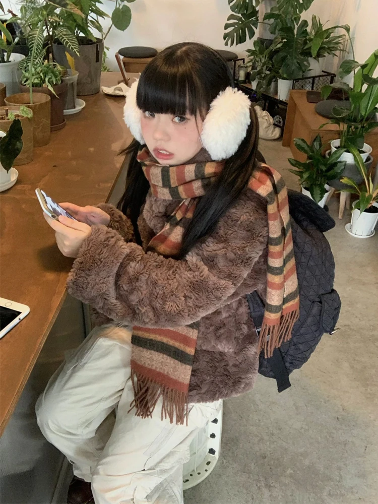 Jaqueta de lã de cordeiro primavera mulher clássico fantasia retro quente grosso elegante aconchegante moda senhoras vintage longo estilo preppy namorado ins