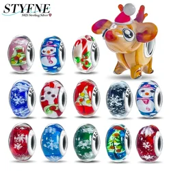 Sterling Silver 925 New Murano Christmas Collection Snowflake Socks Glass Beads Original Bracelet DIY Women's Jewelry Gift