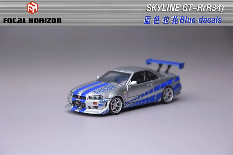 

**PreOrder**Focal Horizon FH 1:64 Skyline R34 GT-R FNF C-West Silver Blue Limited999 Alloy Vehicle Car Model