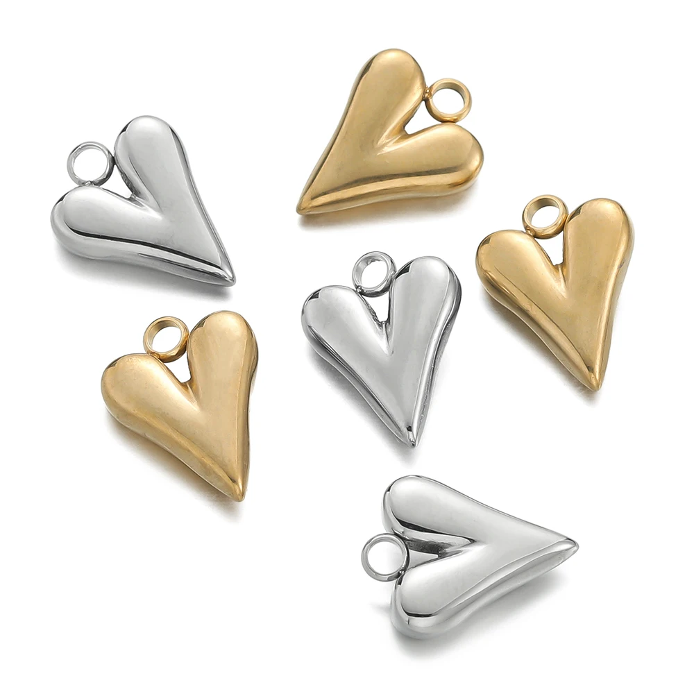 5pcs/pack Stainless Steel Love Heart Shape Charms Pendants for Handmade DIY Jewelry Necklace Earring Making Accessories