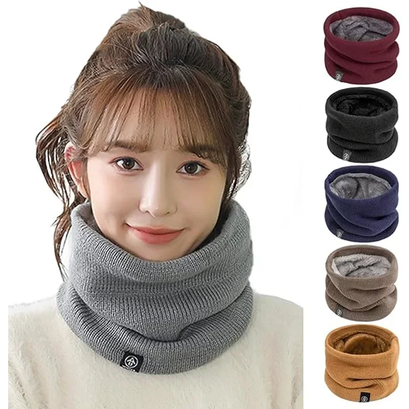 Knitted Solid Color Scarves Warm Thickened Neck Scarfs Ski Face Mask Tube Circle Scarf for Skiing Hiking Cycling