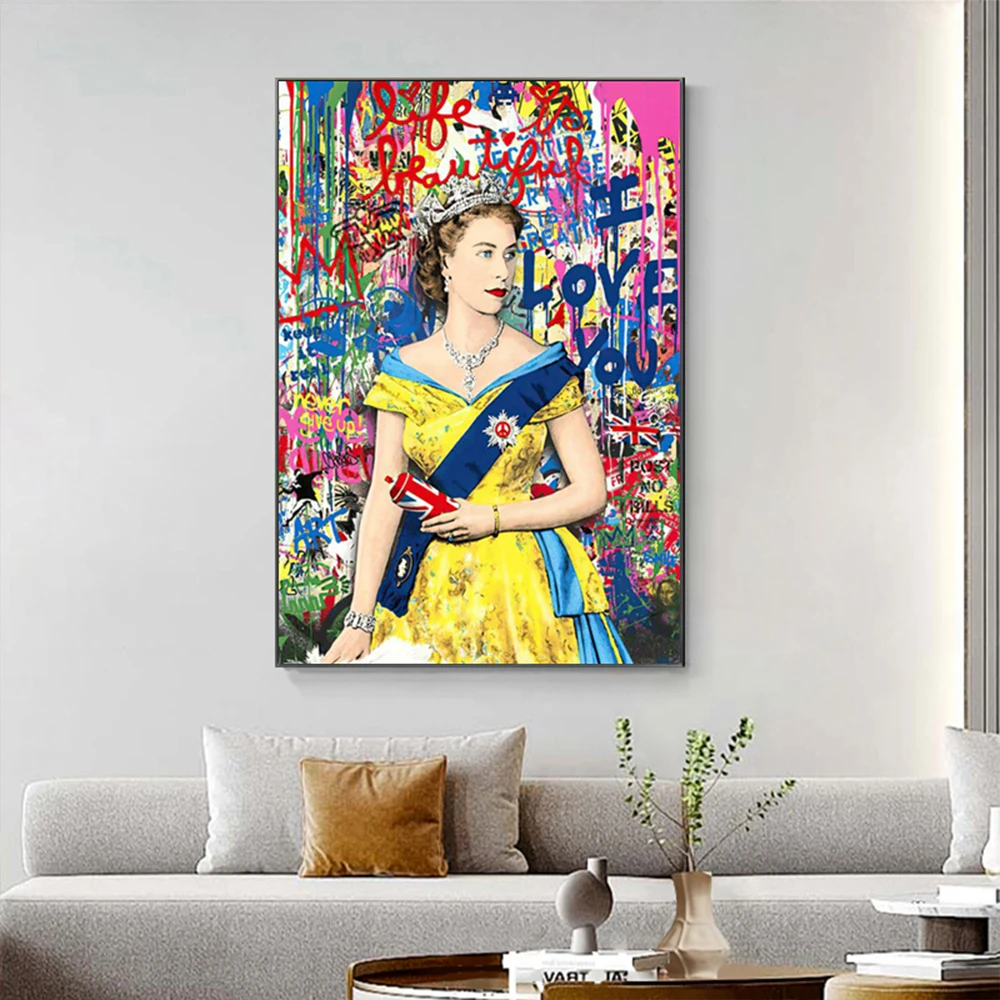 Pop Street Graffiti Elizabeth Queen Wall Art Poster Modern Home Decoration Mural Picture Print Canvas Painting Living Room Decor