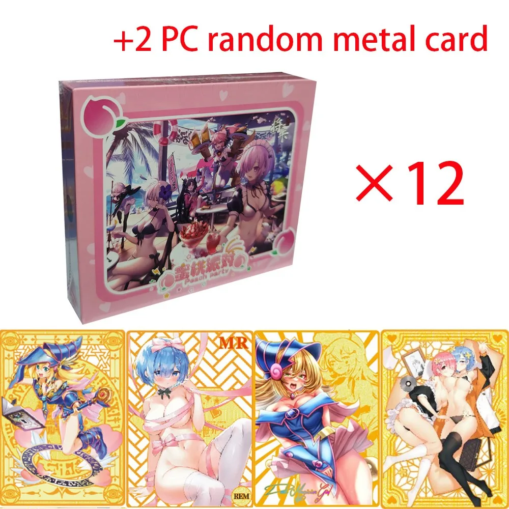 

Wholesale 12 Boxes Peach Party Waifu Cards Anime Playing Cards+2pcs Metal Card Tcg Game Tabl Card Randomly Girl Party