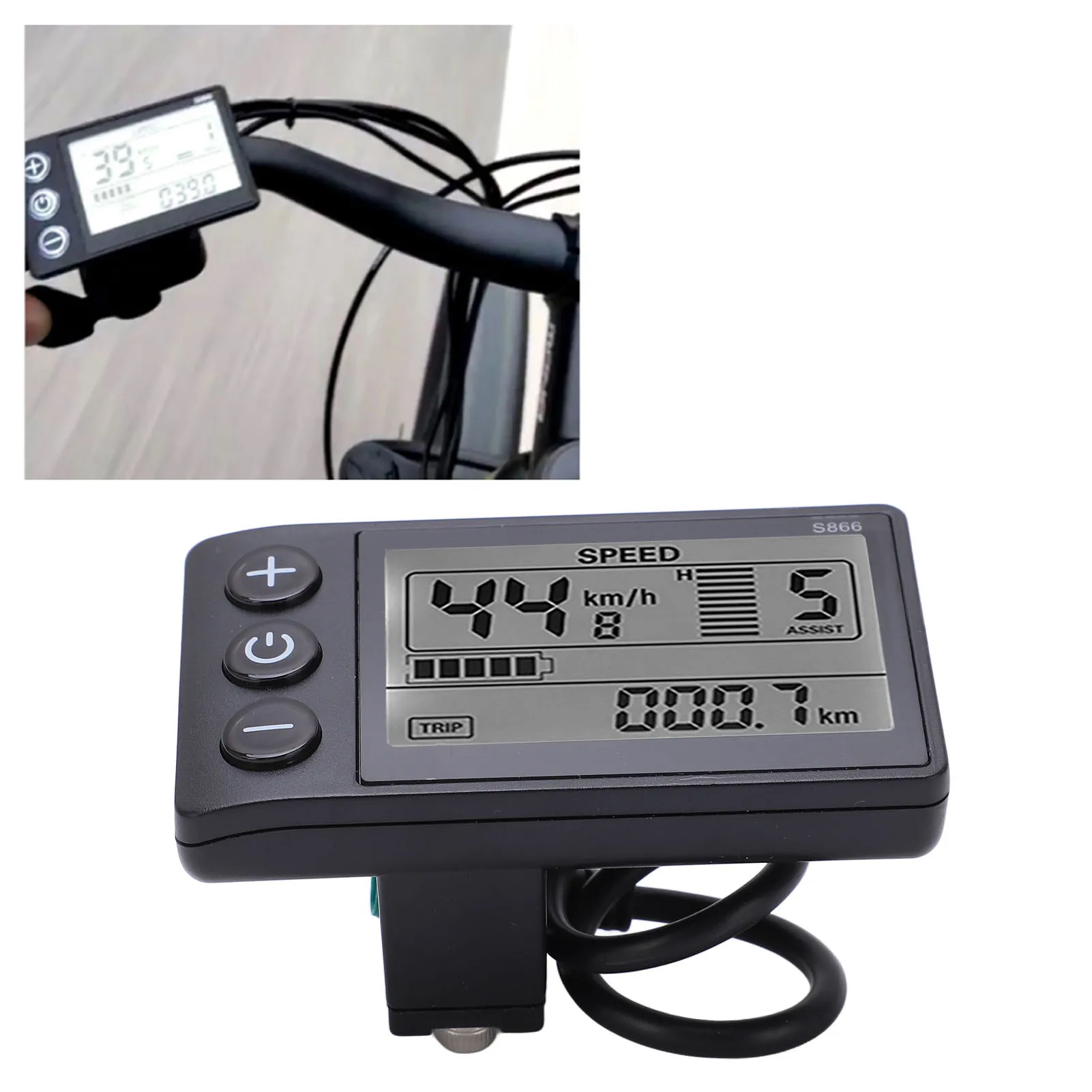 S866 Electric Bike LCD Display Meter 24V 36V 48V Control Panel with Waterproof Plug