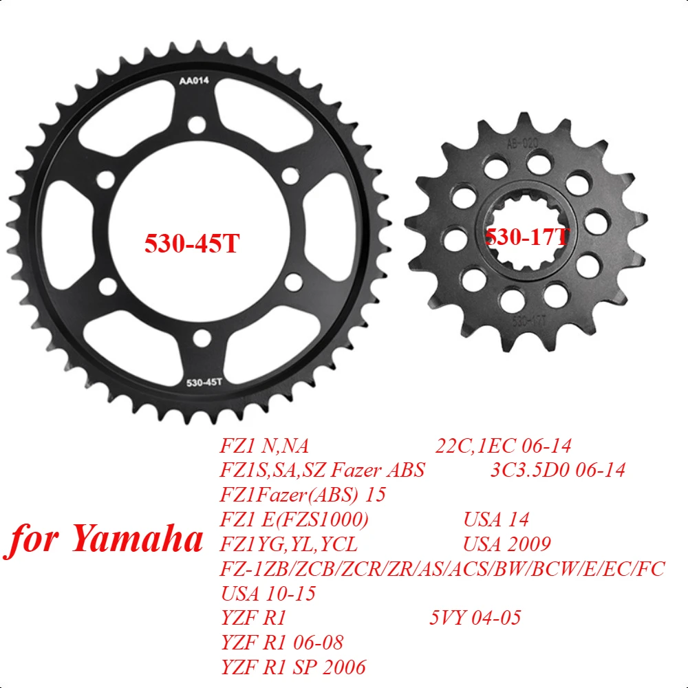 

530 17T 530-45T Motor Bike Front Rear Sprocket Gear Wheel Cam for Yamaha FZ1 FZ1S 2006-2014 YZF R1 YZF-R1 SP