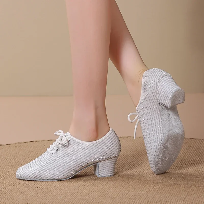 New Women Waltz Dancing Shoes Indoor Adult High-heeled Modern Dancing Shoes Professional National Standard Dance Practice Shoes