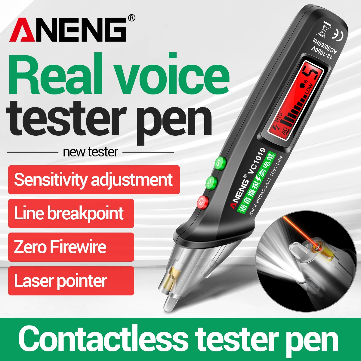 

Voice Broadcast Tester Pen ANENG VC1019 12V-1000V Intelligent Infrared Sensor Positioning Voltage Tester Electric Wire Detector