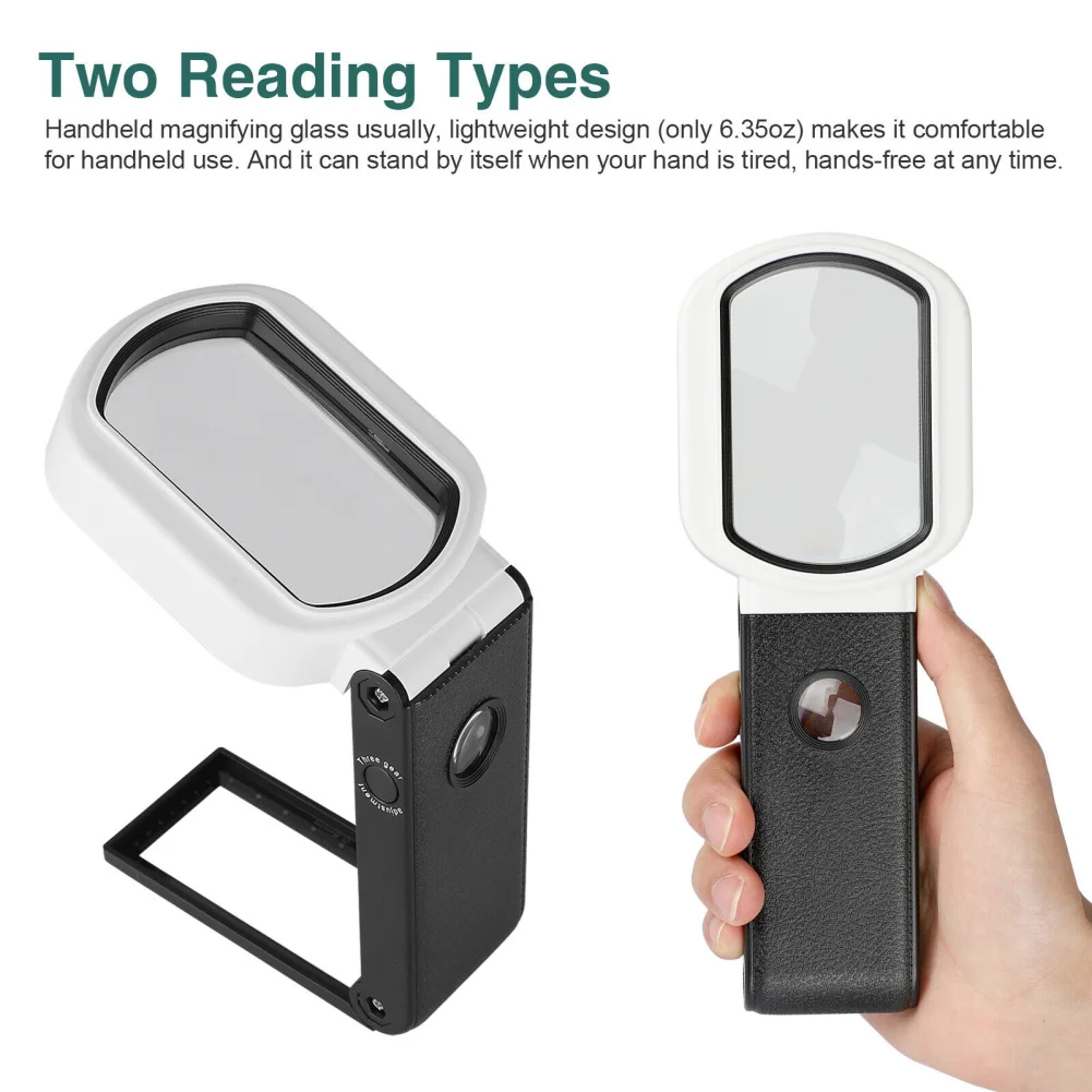 25X 10X Handheld Magnifier Battery USB Powered Rechargeable Illuminated Magnifying Glass With 9 LED Light 2 UV Lights