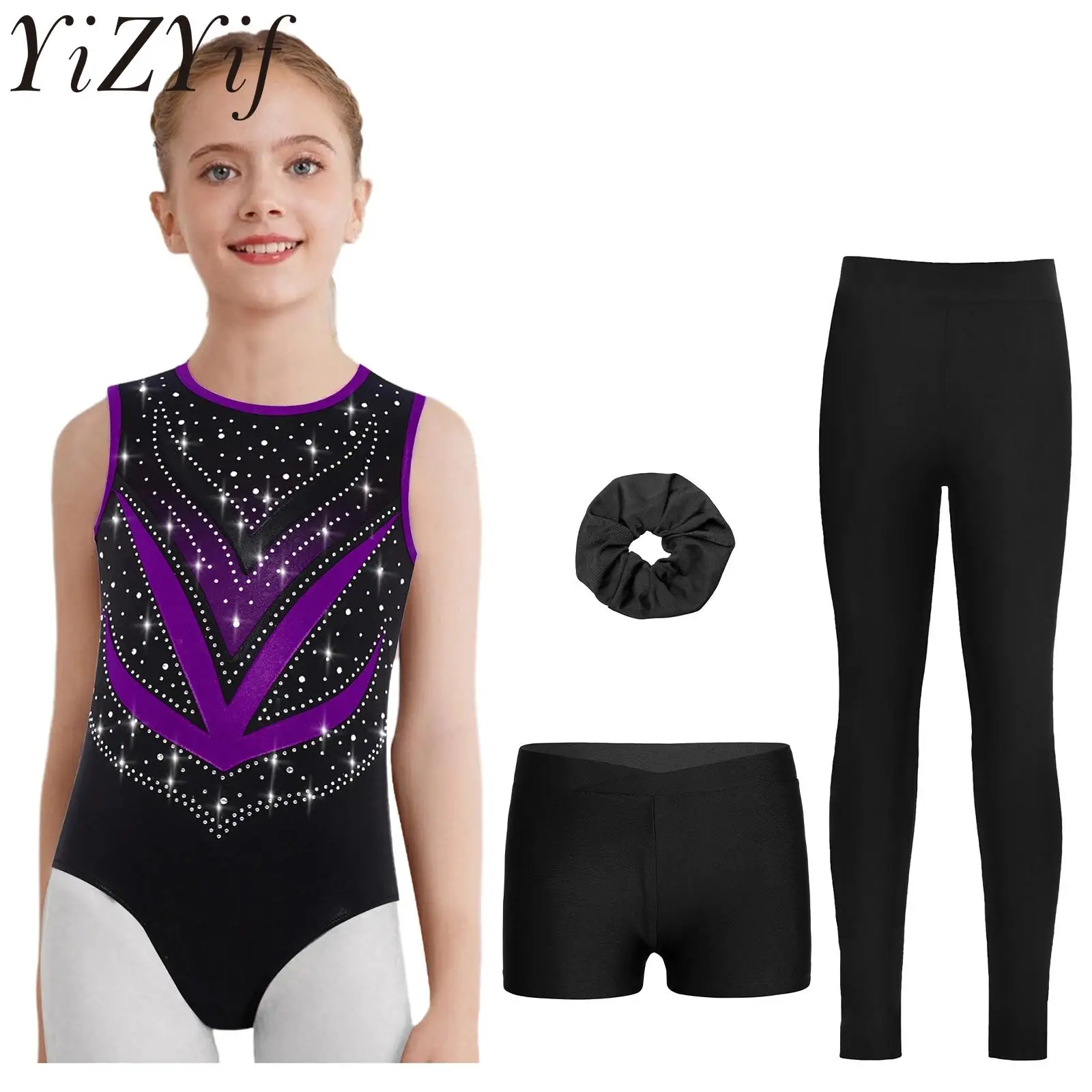 مجموعات الباليه الجمباز الرياضية التزلج على الجليد الرقص الزي للأطفال الفتيات أكمام الراين يوتار السراويل طماق دعوى