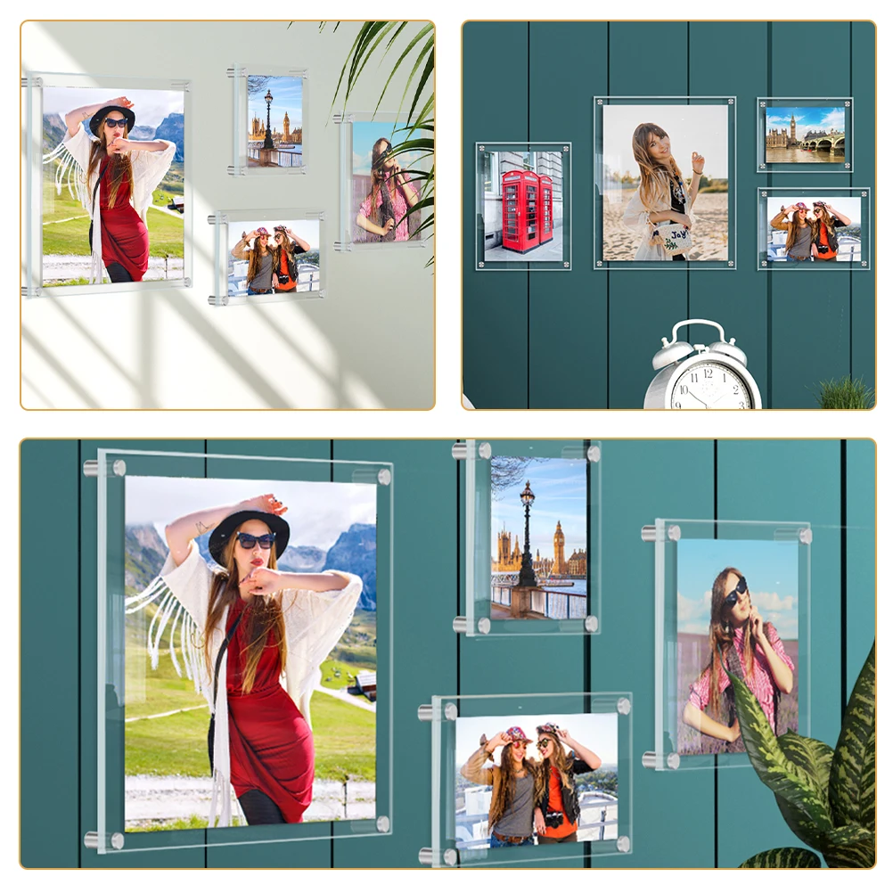 

1 set Acrylic Photo Frame Bedroom Photo Holder For Home Clear Display Stand Transparent Holder Wall Decor Home Bedroom