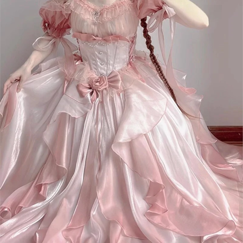 

Pink Flower Wedding Dress Heavy Industry Trailing Skirt