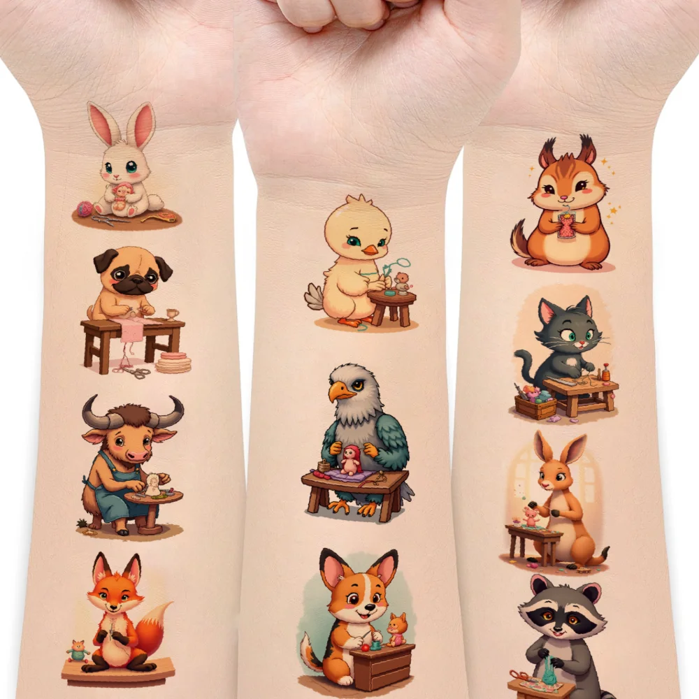

54pcs Temporary Tattoo Knitting Animals Waterproof Long-lasting Body Stickers Animal Characters Cartoon For Boys Arms