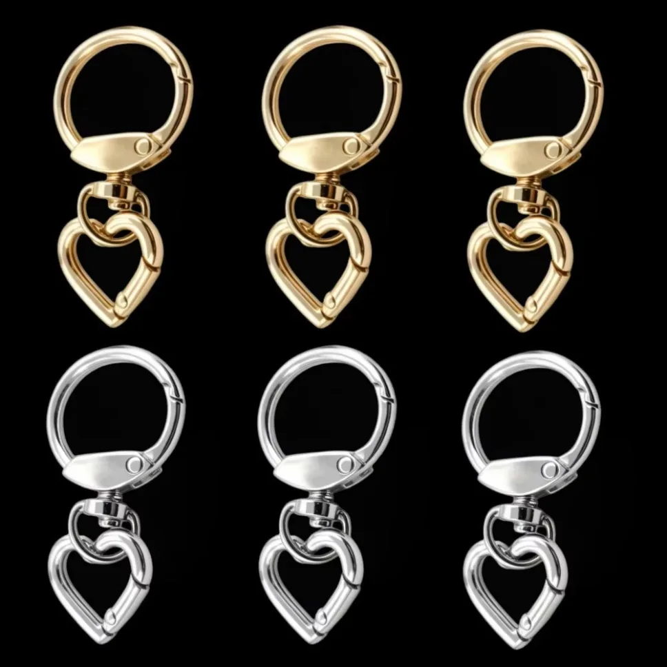 2/10/30/50 Sets Heart-Shaped Snap Keychain Clips with Round Spring O Rings for Lanyards DIY Crafts Keychains Attachments