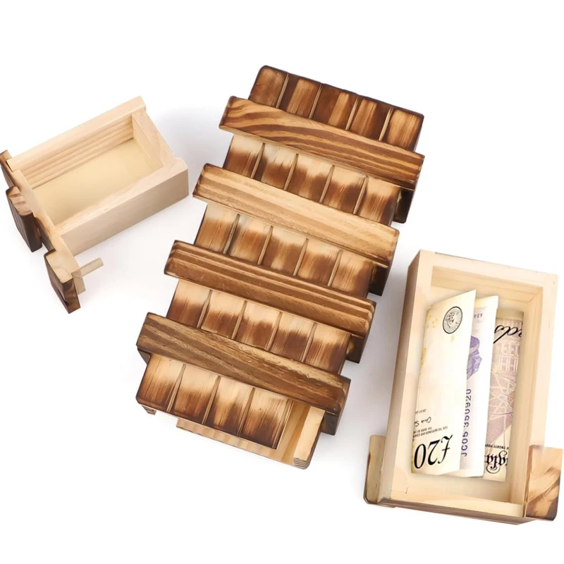 2PCS Geheime Puzzle-Box aus Holz mit verstecktem Fach IQ-Herausforderungsspiel Denksportaufgaben für Erwachsene und Kinder Kreatives Geschenk