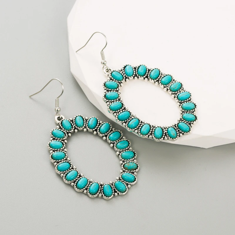 أقراط رائجة البيع، مجموعة سبائك مبالغ فيها مع أقراط متقاطعة فيروزية، شخصية أنثوية، أقراط مزاجية عالية الجودة #3